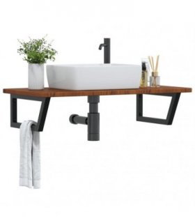 vidaXL Basin Shelf Wall Mounted Steel and Solid Wood Oak
