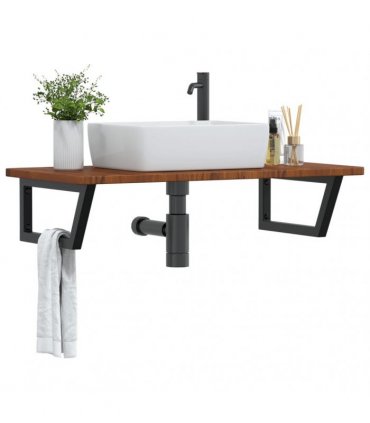 vidaXL Basin Shelf Wall Mounted Steel and Solid Wood Oak