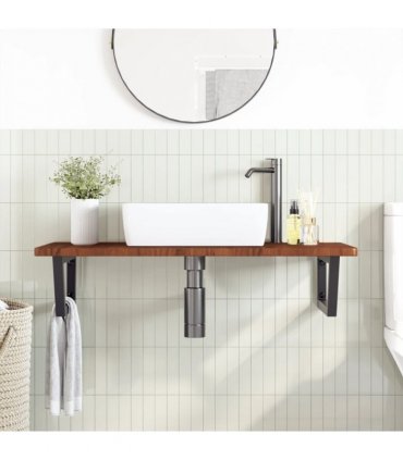 vidaXL Basin Shelf Wall Mounted Steel and Solid Wood Oak