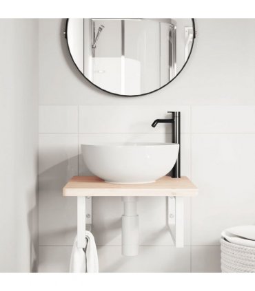 vidaXL Basin Shelf Wall Mounted Steel and Solid Wood Beech