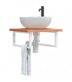 vidaXL Basin Shelf Wall Mounted Steel and Solid Wood Beech