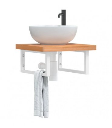 vidaXL Basin Shelf Wall Mounted Steel and Solid Wood Beech