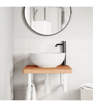 vidaXL Basin Shelf Wall Mounted Steel and Solid Wood Beech