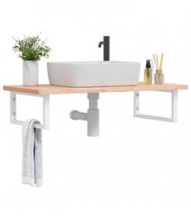 vidaXL Basin Shelf Wall Mounted Steel and Solid Wood Beech