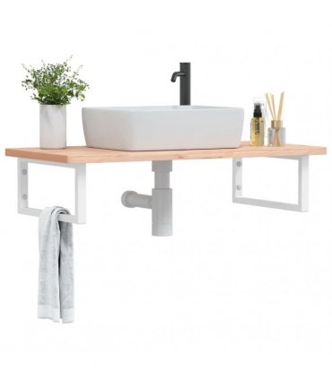 vidaXL Basin Shelf Wall Mounted Steel and Solid Wood Beech