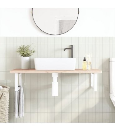 vidaXL Basin Shelf Wall Mounted Steel and Solid Wood Beech