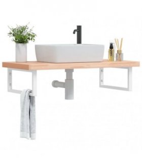 vidaXL Basin Shelf Wall Mounted Steel and Solid Wood Beech