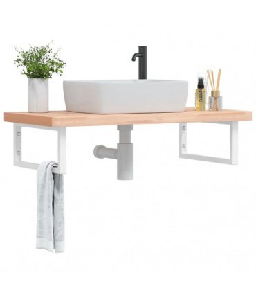 vidaXL Basin Shelf Wall Mounted Steel and Solid Wood Beech