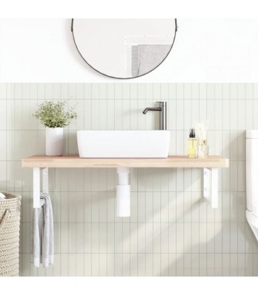 vidaXL Basin Shelf Wall Mounted Steel and Solid Wood Beech
