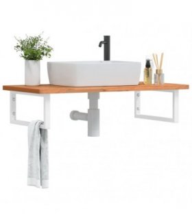 vidaXL Basin Shelf Wall Mounted Steel and Solid Wood Beech