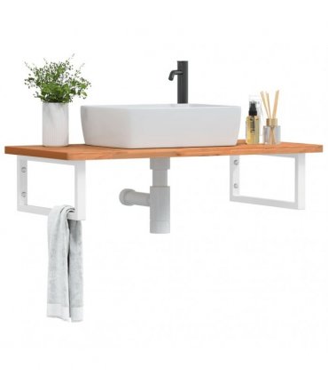 vidaXL Basin Shelf Wall Mounted Steel and Solid Wood Beech