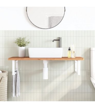vidaXL Basin Shelf Wall Mounted Steel and Solid Wood Beech