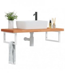 vidaXL Basin Shelf Wall Mounted Steel and Solid Wood Beech