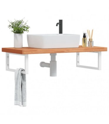 vidaXL Basin Shelf Wall Mounted Steel and Solid Wood Beech