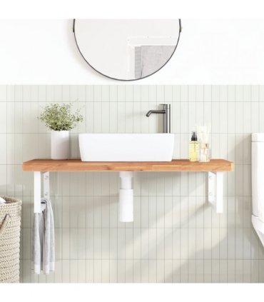 vidaXL Basin Shelf Wall Mounted Steel and Solid Wood Beech