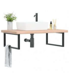 vidaXL Basin Shelf Wall Mounted Steel and Solid Wood Oak