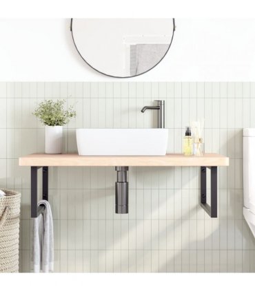 vidaXL Basin Shelf Wall Mounted Steel and Solid Wood Oak
