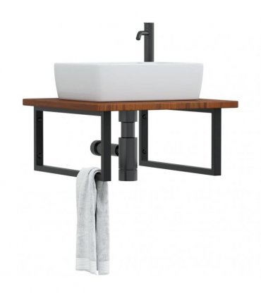 vidaXL Basin Shelf Wall Mounted Steel and Solid Wood Oak