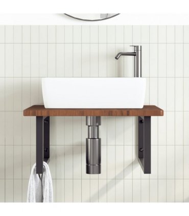 vidaXL Basin Shelf Wall Mounted Steel and Solid Wood Oak