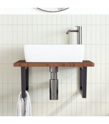 vidaXL Basin Shelf Wall Mounted Steel and Solid Wood Oak