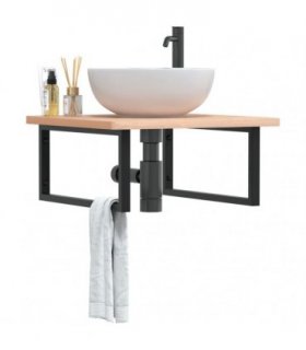 vidaXL Basin Shelf Wall Mounted Steel and Solid Wood Beech