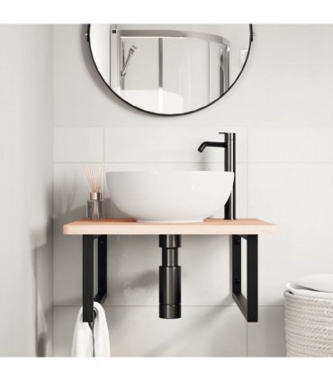 vidaXL Basin Shelf Wall Mounted Steel and Solid Wood Beech