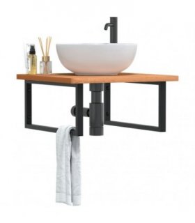 vidaXL Basin Shelf Wall Mounted Steel and Solid Wood Beech