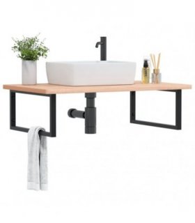 vidaXL Basin Shelf Wall Mounted Steel and Solid Wood Beech