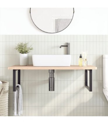 vidaXL Basin Shelf Wall Mounted Steel and Solid Wood Beech