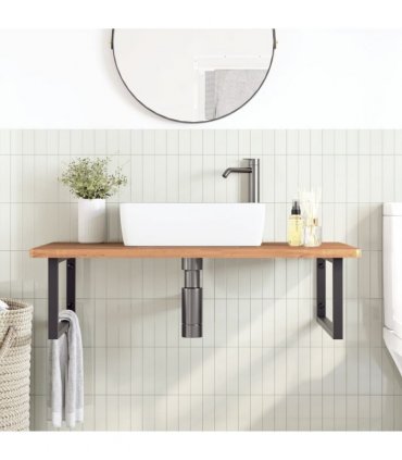 vidaXL Basin Shelf Wall Mounted Steel and Solid Wood Beech