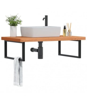 vidaXL Basin Shelf Wall Mounted Steel and Solid Wood Beech