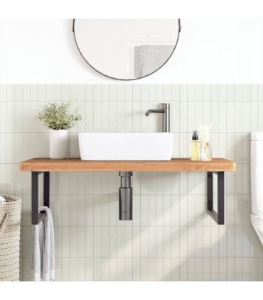 vidaXL Basin Shelf Wall Mounted Steel and Solid Wood Beech