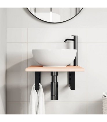 vidaXL Basin Shelf Wall Mounted Steel and Solid Wood Oak