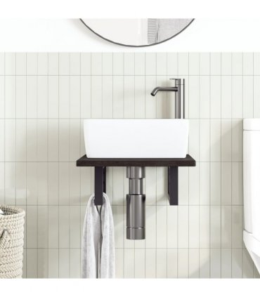 vidaXL Basin Shelf Wall Mounted Steel and Solid Wood Oak