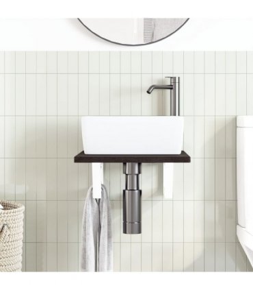 vidaXL Basin Shelf Wall Mounted Steel and Solid Wood Oak