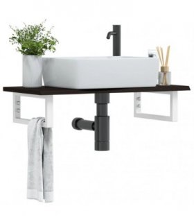 vidaXL Basin Shelf Wall Mounted Steel and Solid Wood Oak