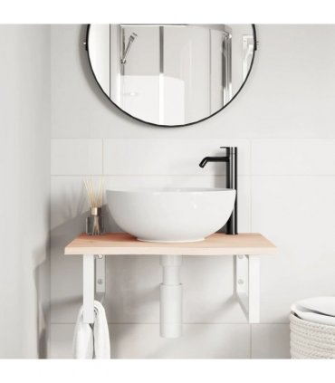 vidaXL Basin Shelf Wall Mounted Steel and Solid Wood Oak