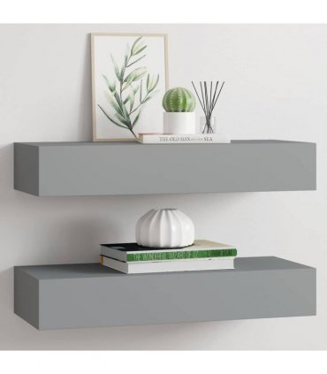 vidaXL Wall-mounted Drawer Shelves 2 pcs Grey 60x23.5x10cm MDF