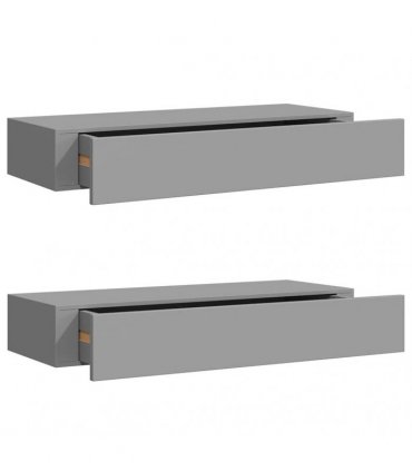 vidaXL Wall-mounted Drawer Shelves 2 pcs Grey 60x23.5x10cm MDF