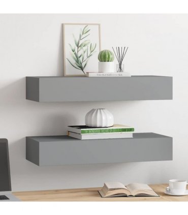 vidaXL Wall-mounted Drawer Shelves 2 pcs Grey 60x23.5x10cm MDF