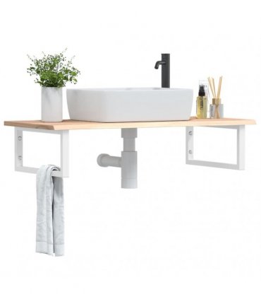 vidaXL Basin Shelf Wall Mounted Steel and Solid Wood Oak