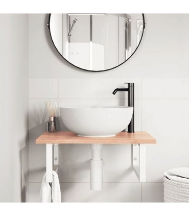 vidaXL Basin Shelf Wall Mounted Steel and Solid Wood Oak