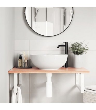 vidaXL Basin Shelf Wall Mounted Steel and Solid Wood Oak