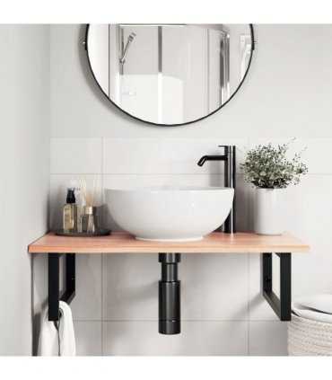 vidaXL Basin Shelf Wall Mounted Steel and Solid Wood Oak