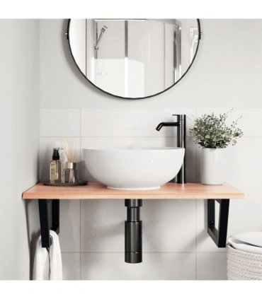 vidaXL Basin Shelf Wall Mounted Steel and Solid Wood Oak