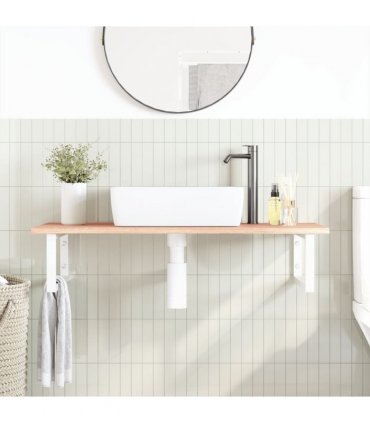 vidaXL Basin Shelf Wall Mounted Steel and Solid Wood Oak
