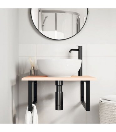 vidaXL Basin Shelf Wall Mounted Steel and Solid Wood Oak