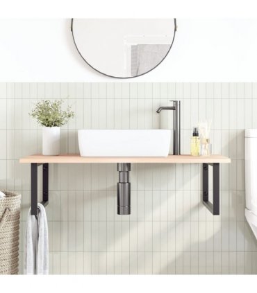 vidaXL Basin Shelf Wall Mounted Steel and Solid Wood Oak