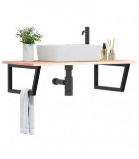vidaXL Basin Shelf Wall Mounted Steel and Solid Wood Oak