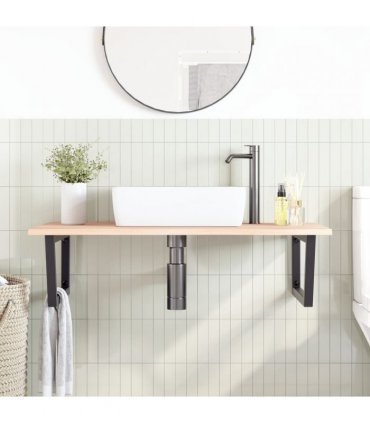 vidaXL Basin Shelf Wall Mounted Steel and Solid Wood Oak